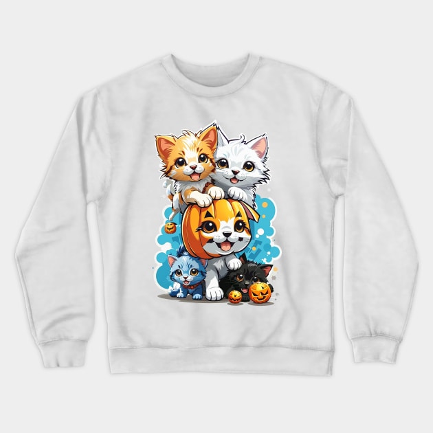 Kawaii Kittens And Dogs Playing Crewneck Sweatshirt by AySelin